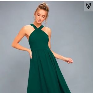 LULU Air of Romance Forest Green Maxi Dress